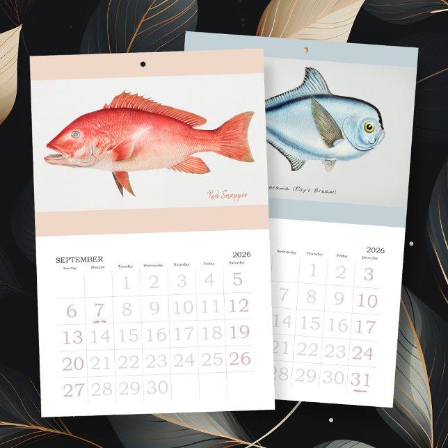 Calendrier Poisson vintage Toute année (Créateur téléchargé)
