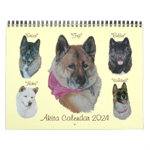 Calendrier portraits d'art originaux de chiens japonais akita