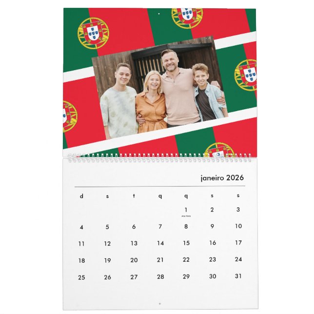Calendrier Portugal | Ajoutez votre photo drapeau portugais 2 (Jan 2026)