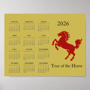 Calendrier Poster Année du Cheval 2026