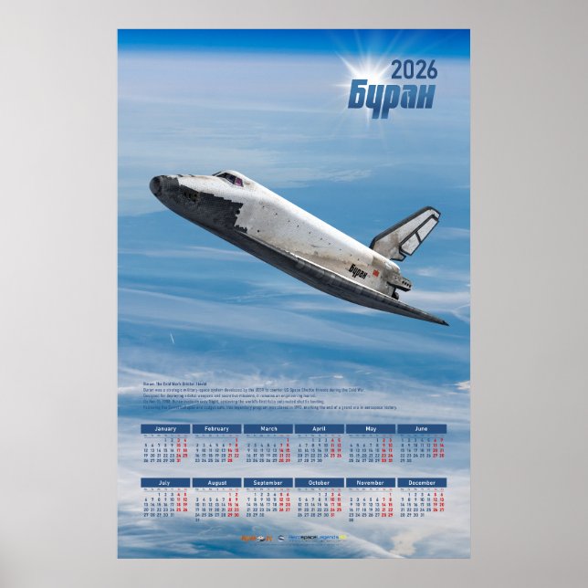 Calendrier Poster de la Navette Soviétique Bourane (Devant)