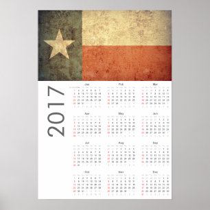 Calendrier Poster Grunge Drapeau Texas 2017