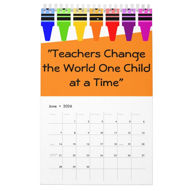 Calendrier pour les enseignants (Jun 2026)