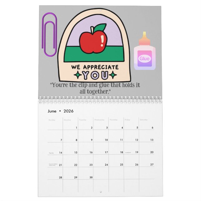 Calendrier pour les enseignants (Jun 2026)