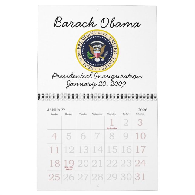 Calendrier PRÉSIDENTE OBAMA Inauguration Commémoration (Jan 2026)
