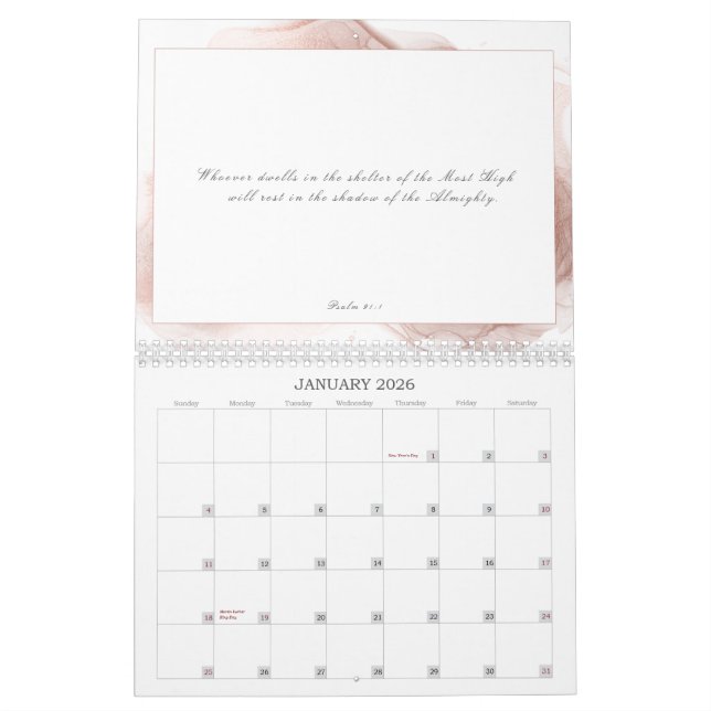 Calendrier Psaume 91 Écriture Bible Verse rose Dusty Abstrait (Jan 2026)