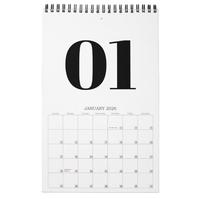 Calendrier Retro Black and White Typography No Photo 2026 (Jan 2026)