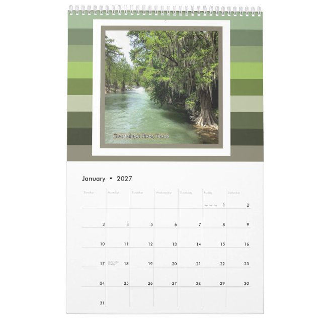 Calendrier Rivière Guadalupe en Gruene, Texas (Jan 2027)