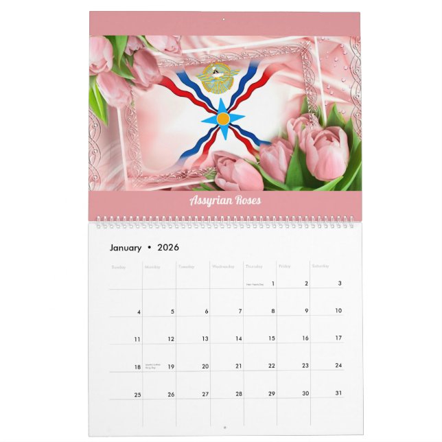 Calendrier Rose assyrien 2024 (Jan 2026)