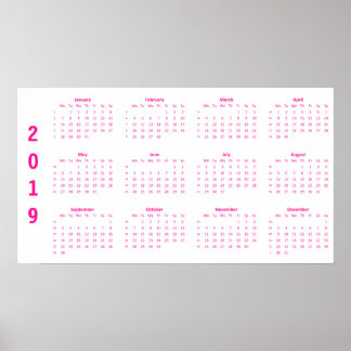 Calendrier Rose Chaud Minimaliste 2019 Poster
