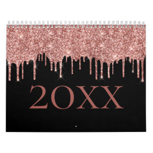 Calendrier Rose Chic Parties scintillant or Blush Monogramme 