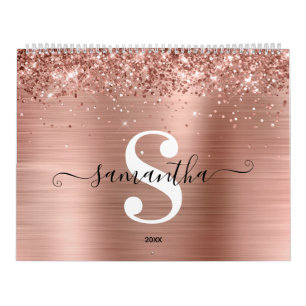 Calendrier Rose Glitter Gold Foil Signature Monogramme Photo