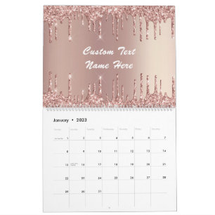 Calendrier Rose Gold Blush Parties scintillant Cadeau texte p