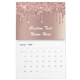 Calendrier Rose Gold Parties scintillant personnalisé Nom du 