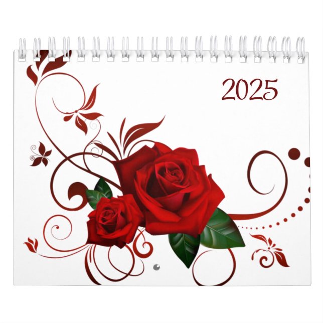 Calendrier Rose rouge Floral 2025 (Protection)