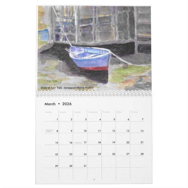 Calendrier Roseann Meserve Maine Aquarelle (Mar 2026)