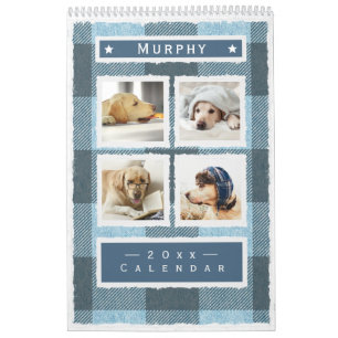 Calendrier Rustic Buffalo Plaid Blue Dog Pet 2023