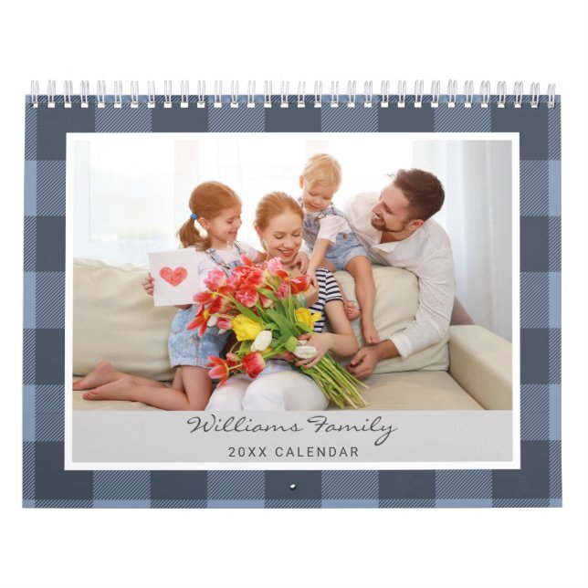 Calendrier Rustic Buffalo Plaid Farmhouse Family Photo 2024 (Protection)