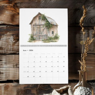 Calendrier Rustic Country 12 différentes Granges Personnalisé
