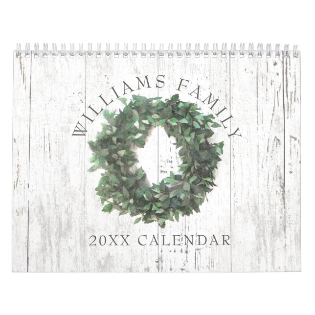 Calendrier Rustic Laurel Wreath Farmhouse Family Photo 2023 (Protection)