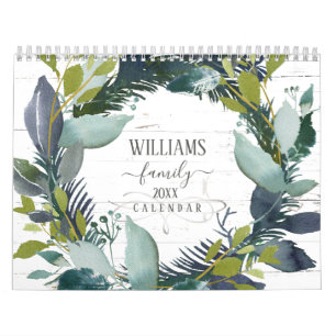 Calendrier Rustic Laurel Wreath Watercolor Family Photo 2022