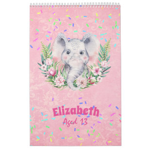 Calendrier Saupoudrer Elephant Boho Floral Girls NOMMÉ Cadeau