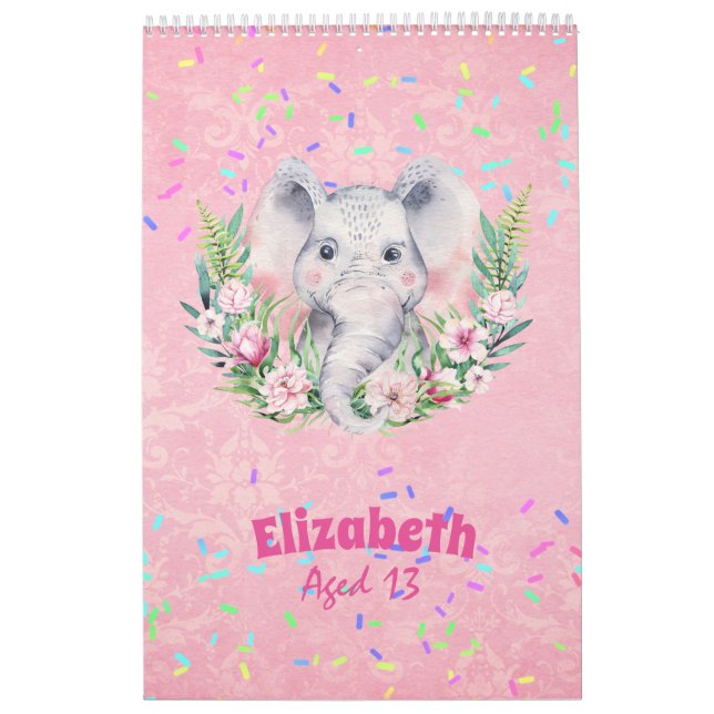 Calendrier Saupoudrer Elephant Boho Floral Girls NOMMÉ Cadeau (Protection)