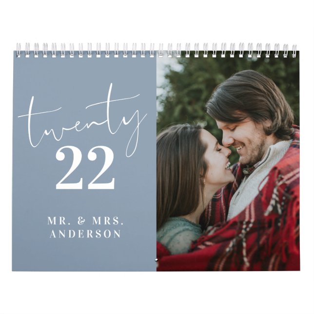 Calendrier Script Calligraphie Nouveau Mer Photo Dusty Blue (Protection)