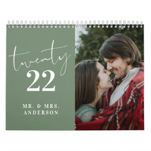 Calendrier Script Calligraphie Nouveau Mer Photo Sage Green