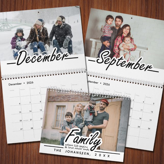 Calendrier Script moderne Famille Vie Amour Citation et photo (Créateur téléchargé)