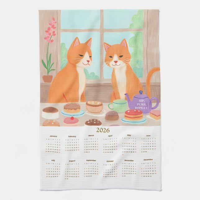 Calendrier Serviette de Cuisine Fête du Thé Tabby  (Vertical)