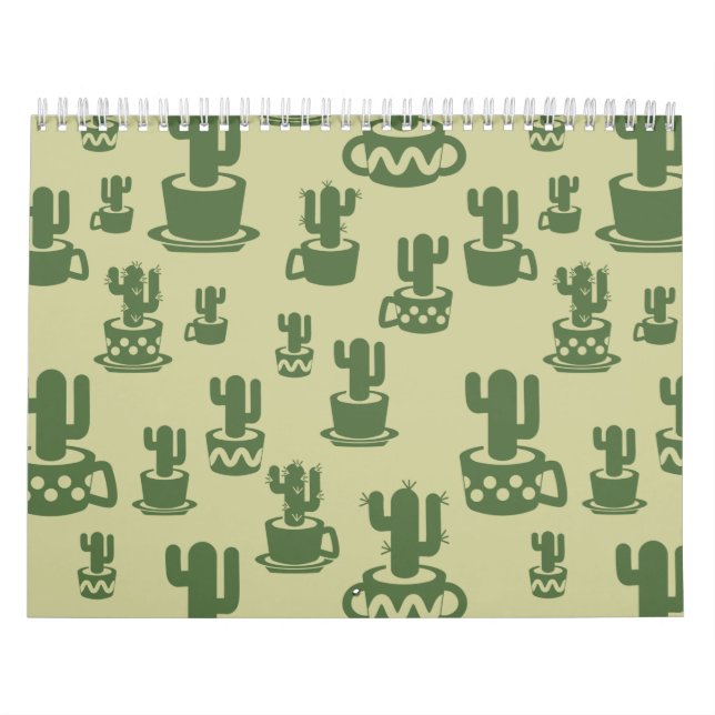 Calendrier Silhouette de cactus succulent en tasses et pots (Protection)