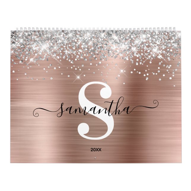 Calendrier Silver Parties scintillant Rose Gold Foil Monogram (Protection)