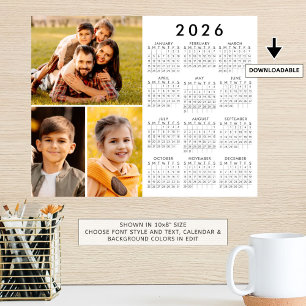 Calendrier simple 2026 Poster Collage 3 Photos