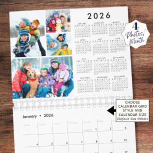Calendrier Simple 4 Photos Par Mois 2026 Vue Annuelle