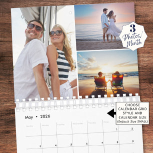 Calendrier Simple Collage Photo Personnalisé 3 Par Mois