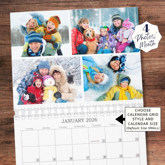 Calendrier Simple Custom Photo Collage 4 Per Month (Créateur téléchargé)