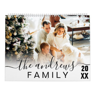 Calendrier Simple Élégant script manuscrit photo de famille