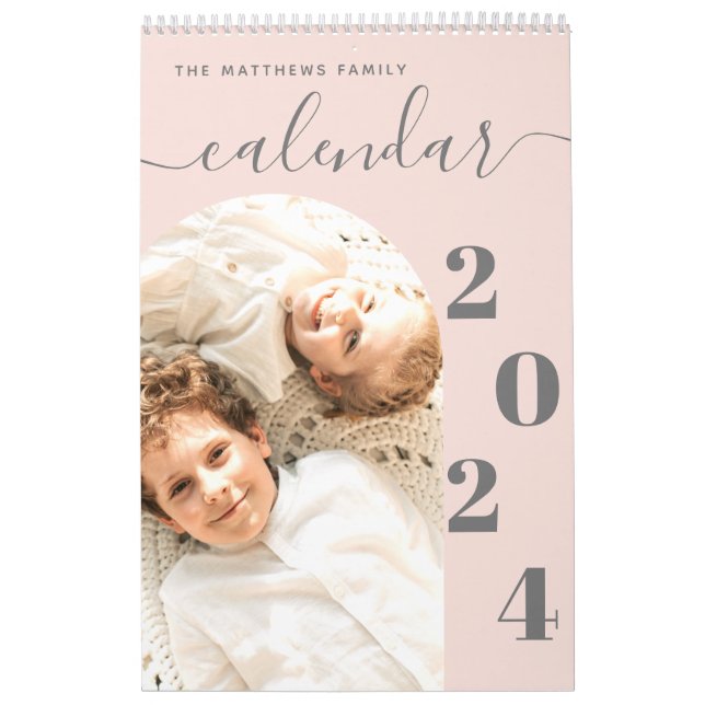 Calendrier Simple moderne Blush Pink Personnalisé Photo Plann (Protection)