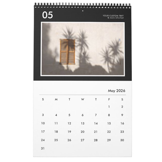 Calendrier Simple photo personnalisée en noir et blanc Calend (Mai 2026)