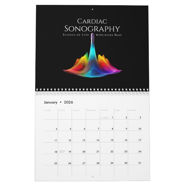 Calendrier Sonographie Cardiaque - Ondes Ultrasoniques Coloré (Jan 2026)