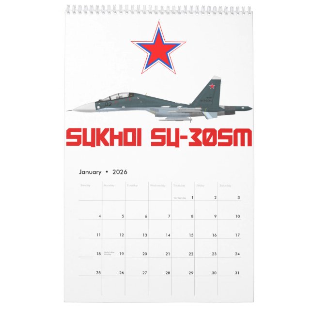 Calendrier Sukhoi Su-30SM Russian Air Force VKS (Jan 2026)