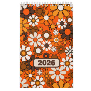 Calendrier Super Retro les années 70 Floral 2025 Brown et ora