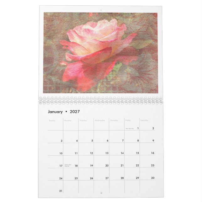 Calendrier texturisé de roses pour 2015 (Jan 2027)