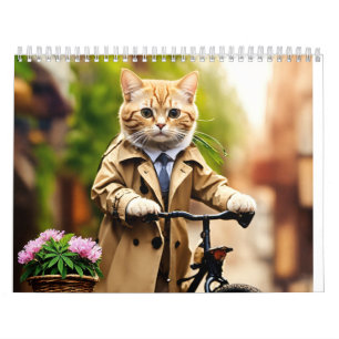 Calendrier : Trendy Feline Adventure : Chat en Trench Coat su