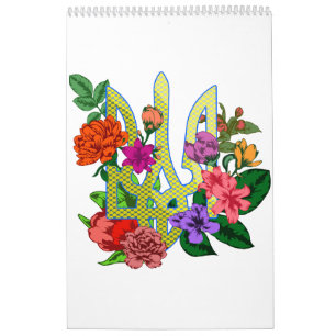 Calendrier trident tryzub de l'héraldique ukrainienne fleurs