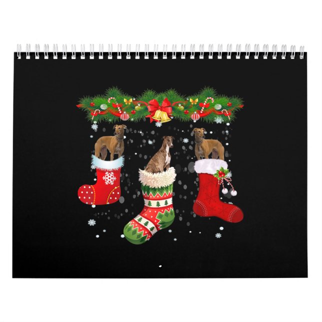 Calendrier Trois Chien Greyhhhop en choeur Noël Père Noël (Protection)