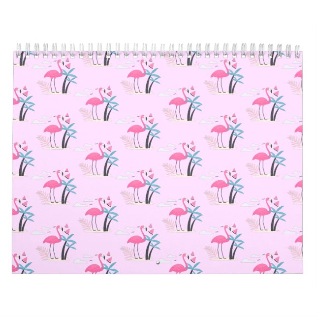 Calendrier Tropical Cute drôle d'aquarelle flamingo (Protection)