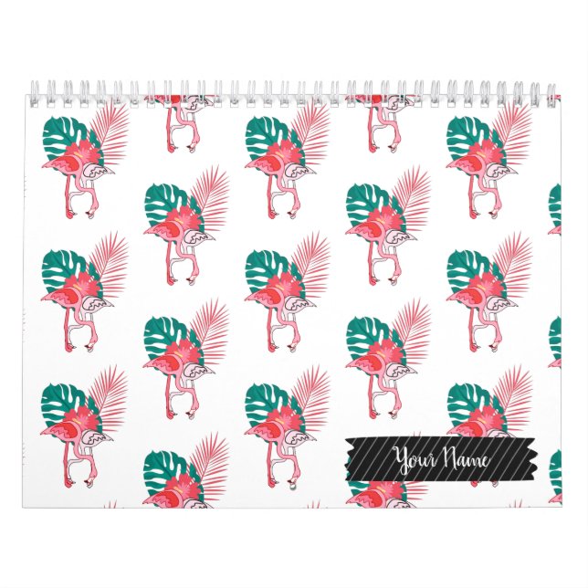 Calendrier Tropical Cute drôle d'aquarelle flamingo motif Ca (Protection)