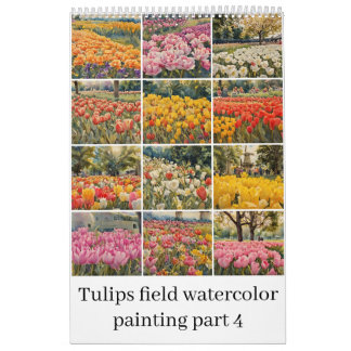 Calendrier Tulipes champ aquarelle peinture 4